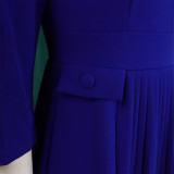 Plus Size African Women Autumn Elegant Solid Pleated Dress