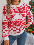 Autumn Winter Christmas Deer Pattern Long Sleeve Pullover Sweater Women's Clothing