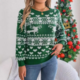 Autumn Winter Christmas Deer Pattern Long Sleeve Pullover Sweater Women's Clothing