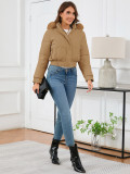 Women's Autumn Winter Short Slim Waist Cotton-Padded Coat Casual Fur Collar Hooded Jacket