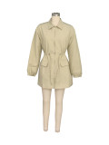 Spring Autumn drawstring Slim Waist fashion loose Casual Cargo dress