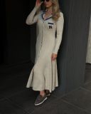 Female Long Sleeve Turndown Collar Slim Fit Chic Long Dress
