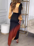 Autumn Gradient Elegant Fashion Long Sleeve Dress
