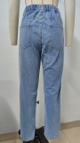 Women's Autumn Washed Pearl Denim Straight Trousers