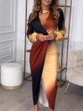 Autumn Gradient Elegant Fashion Long Sleeve Dress