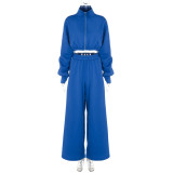 Women's Autumn Fashion Zipper Long Sleeve Top Wide Leg Pants Casual Sports Two Piece Set