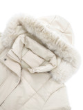 Women's Autumn Winter Short Slim Waist Cotton-Padded Coat Casual Fur Collar Hooded Jacket