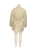 Spring Autumn drawstring Slim Waist fashion loose Casual Cargo dress