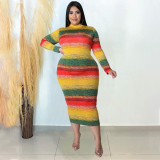 Winter Tight Fitting Sexy Print Plus Size Dress
