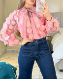 Women's Tie Chiffon Shirt Hollow Lantern Sleeves Trendy Mesh Shirt