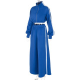 Women's Autumn Fashion Zipper Long Sleeve Top Wide Leg Pants Casual Sports Two Piece Set