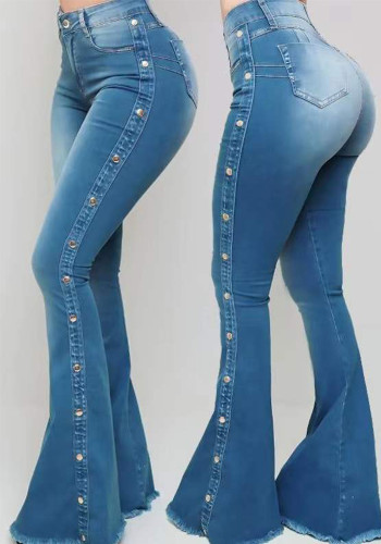 Women Elastic Bell Bottom Denim Pants