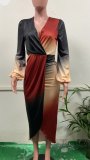 Autumn Gradient Elegant Fashion Long Sleeve Dress