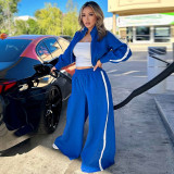 Women's Autumn Fashion Zipper Long Sleeve Top Wide Leg Pants Casual Sports Two Piece Set