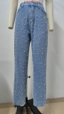 Women's Autumn Washed Pearl Denim Straight Trousers