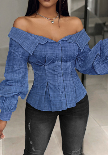 Off Shoulder Lantern Sleeve Shirt