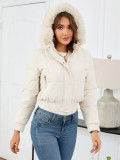 Women's Autumn Winter Short Slim Waist Cotton-Padded Coat Casual Fur Collar Hooded Jacket