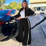 Women's Autumn Fashion Zipper Long Sleeve Top Wide Leg Pants Casual Sports Two Piece Set
