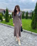 Female Long Sleeve Turndown Collar Slim Fit Chic Long Dress
