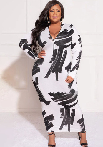 Winter Tight Fitting Sexy Print Plus Size Dress