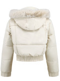 Women's Autumn Winter Short Slim Waist Cotton-Padded Coat Casual Fur Collar Hooded Jacket