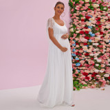 Women's Sexy Short-Sleeved Lace Patchwork High Waist Pregnant Dress