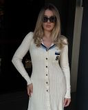 Female Long Sleeve Turndown Collar Slim Fit Chic Long Dress