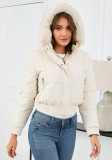 Women's Autumn Winter Short Slim Waist Cotton-Padded Coat Casual Fur Collar Hooded Jacket