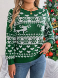 Autumn Winter Christmas Deer Pattern Long Sleeve Pullover Sweater Women's Clothing
