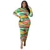Winter Tight Fitting Sexy Print Plus Size Dress