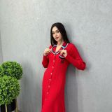 Female Long Sleeve Turndown Collar Slim Fit Chic Long Dress