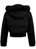 Women's Autumn Winter Short Slim Waist Cotton-Padded Coat Casual Fur Collar Hooded Jacket