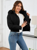 Women's Autumn Winter Short Slim Waist Cotton-Padded Coat Casual Fur Collar Hooded Jacket