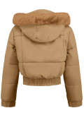 Women's Autumn Winter Short Slim Waist Cotton-Padded Coat Casual Fur Collar Hooded Jacket