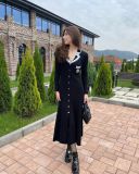 Female Long Sleeve Turndown Collar Slim Fit Chic Long Dress