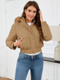 Women's Autumn Winter Short Slim Waist Cotton-Padded Coat Casual Fur Collar Hooded Jacket