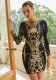 Women long-sleeved Round Neck sexy sequin Formal Party Mini evening dress companion