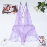 Women sexy polka dot See-Through Meshlace crystal buckle suspender nightdress
