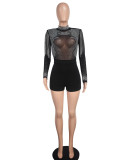 Women sexy See-Through Mesh Beaded Romper