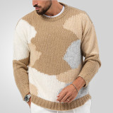 Men's Casual jacquard knitting Round Neck long-sleeved sweater