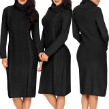 Women Sexy Solid Round Neck Sweater Dress