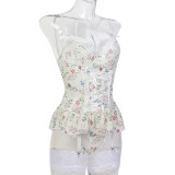 Women socks with floral lace Patchwork suspenders Lace-Up with steel ring sexy lingerie Three-Piece
