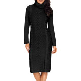 Women Sexy Solid Round Neck Sweater Dress