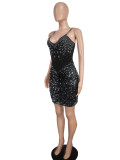 Women Beaded sexy suspender v-neck Bodycon Formal Party Dress