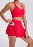 Women Outdoor Casual Running Sports Fitness Bra Skirt Tennis Wear Set