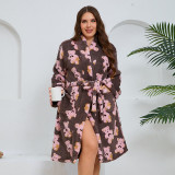 Plus Size Women long-sleeved bear printed flannel nightgown