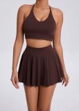 Women Outdoor Casual Running Sports Fitness Bra Skirt Tennis Wear Set