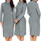 Women Sexy Solid Round Neck Sweater Dress