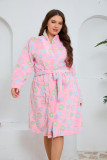 Plus Size Women sweet printed long-sleeved flannel nightgown