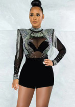 Women sexy See-Through Mesh Beaded Romper Women sexy See-Through Mesh Beaded Romper